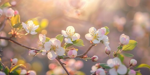 Fruit tree in full bloom with a shallow depth of field