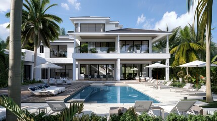 Fototapeta premium Luxury Villa with Swimming Pool in Tropical Paradise