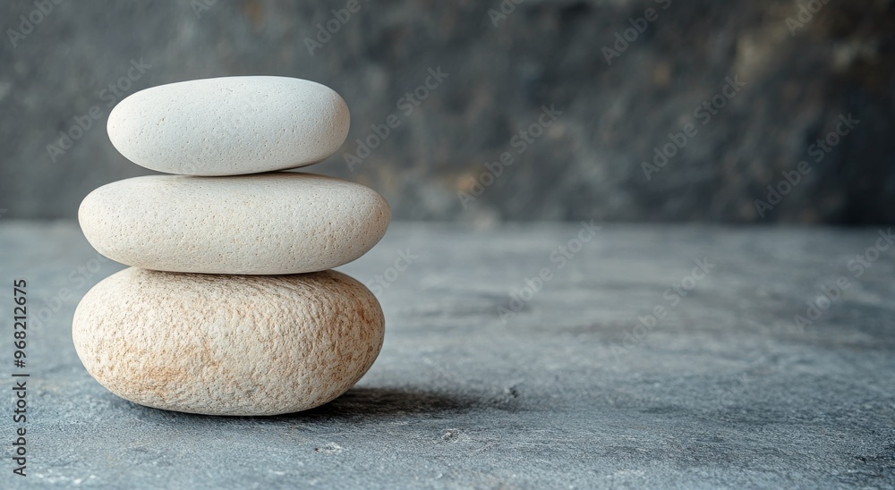 Aufkleber stacked smooth stones on a gray surface creating a tranquil and balanced arrangement