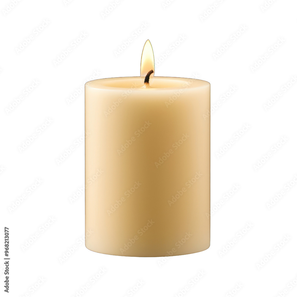 Poster a beautiful cream-colored candle with a flame, perfect for creating a warm and inviting atmosphere i