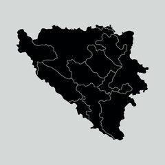 Bosnia and Herzegovina map with regions isolated on white background. Vector illustration
