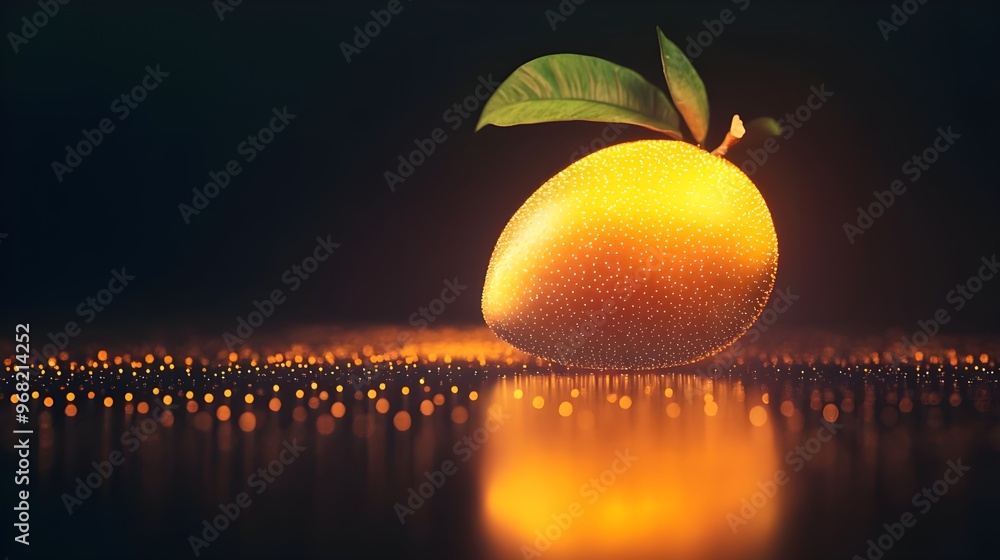 Poster glowing mango fruit dark with lighting pattern background image