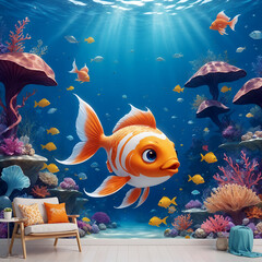 Naklejka premium under the sea filled with fish and coral