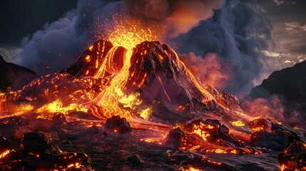 Volcano Eruption with Molten Lava
