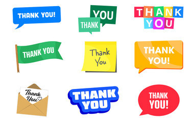Thank you lettering. Thank you lettering set. Thank you icons set. Vector illustration