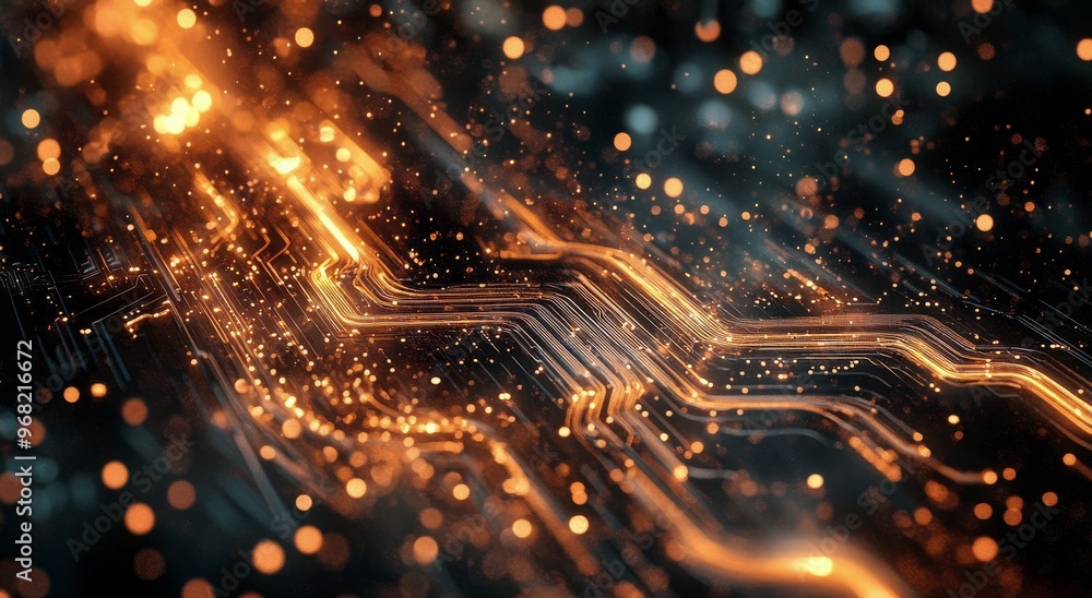 Poster detailed view of a glowing microchip on a circuit board showcasing advanced technology
