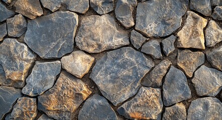 Obraz premium Close-up of textured stone wall featuring various shapes and colors in natural light