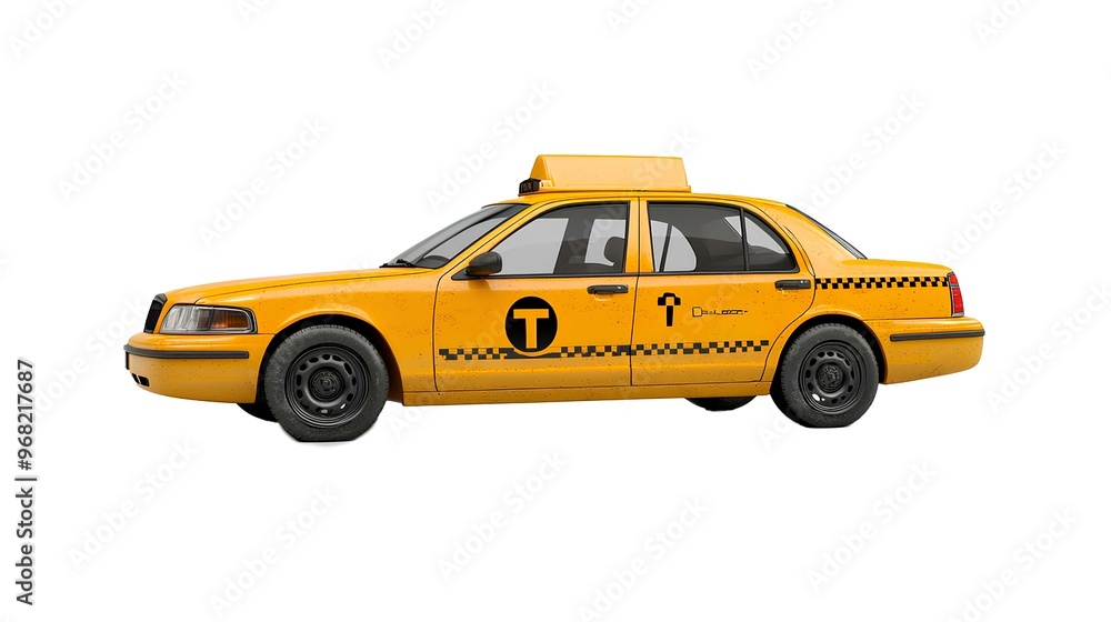 Wall mural yellow taxi on a gray background