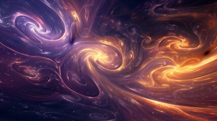 Vibrant cosmic swirl of purple and orange hues depicting the intricate beauty of the universe