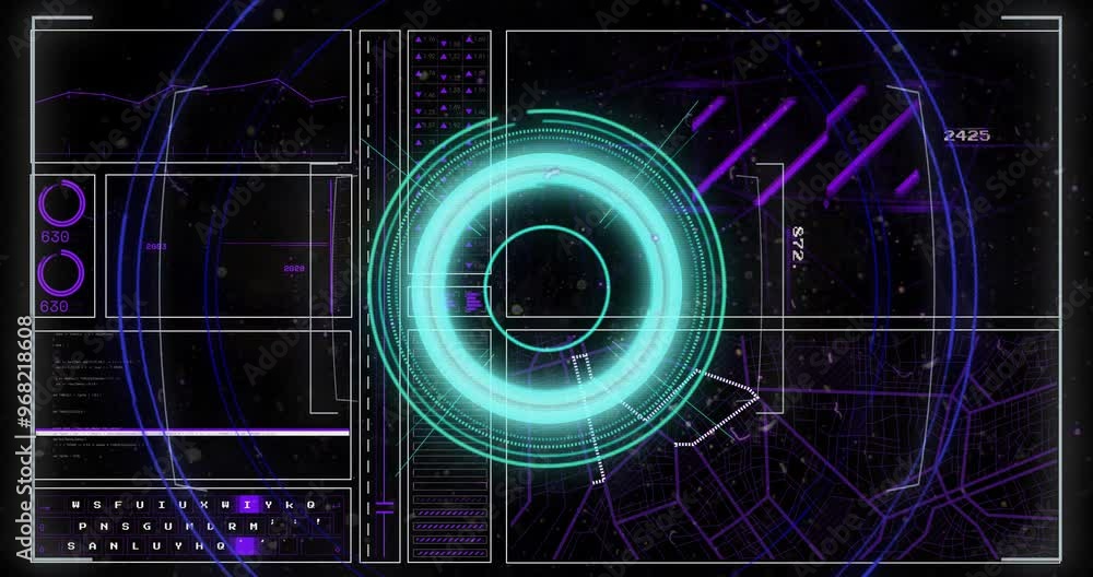 Poster Animation of data processing with scope scanning on black background