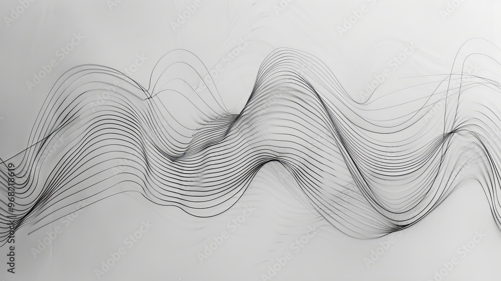 Poster elegant abstract lines create fluid motion across a minimalist background in black and white, showca