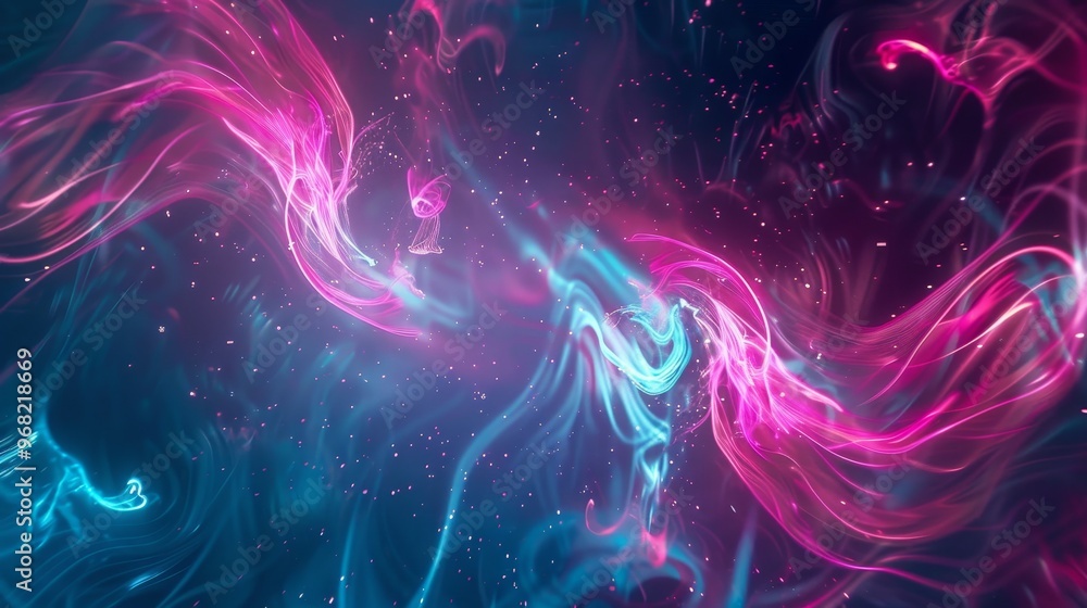 Poster colorful abstract swirls of pink and blue light creating a mesmerizing display in dark surroundings