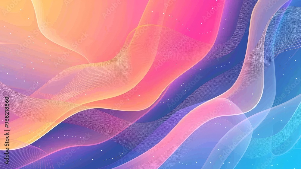 Poster vibrant abstract waves of color flowing together, creating a mesmerizing blend of warm and cool tone