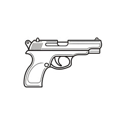 A detailed illustration of a handgun showcasing its design and features for use in various creative projects. transparent background