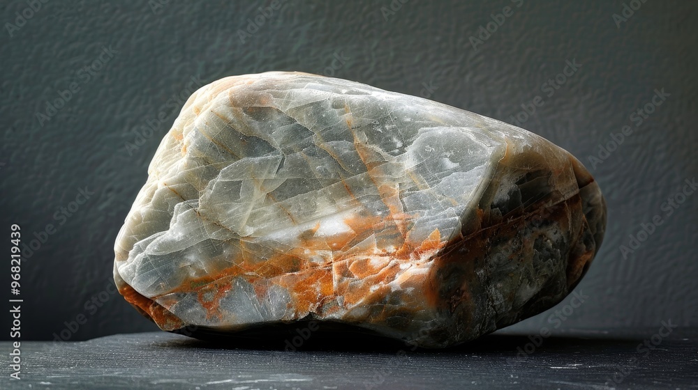 Poster large rough gemstone displaying mineral patterns and unique textures against a dark background