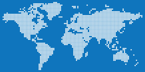 Obraz premium White and blue colored square dotted world map vector