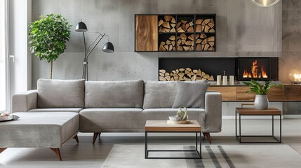 Modern Living Room with Cozy Fireplace