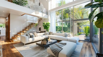 Modern Living Room Interior Design with Large Windows and a View