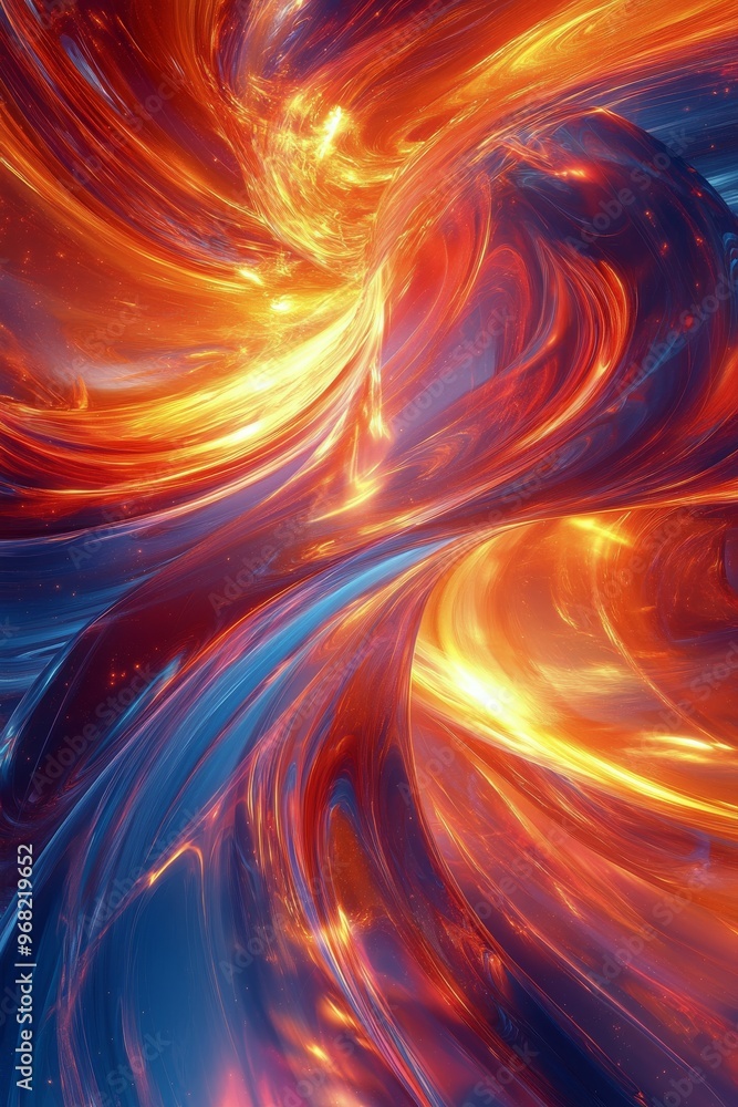 Poster vibrant swirling patterns of orange and blue create a dynamic abstract composition