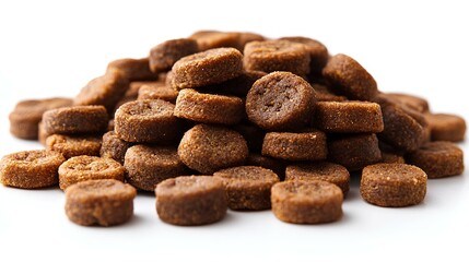 Croquettes for pet, dog or cat, on a white background	