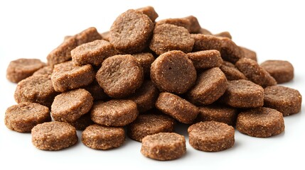 Croquettes for pet, dog or cat, on a white background	
