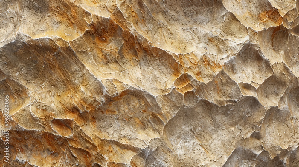 Poster Natural geological formations displaying varying textures and colors in a cave setting during the day