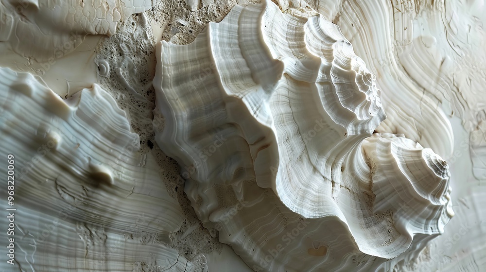 Poster intricate patterns of natural wood grain displayed on a large slice of timber during afternoon sunli