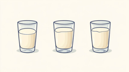 A set of icons showing glasses of milk. One glass is full, another is half full, and the last one is empty.