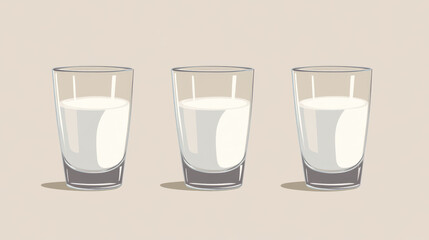 A set of icons showing glasses of milk. One glass is full, another is half full, and the last one is empty.