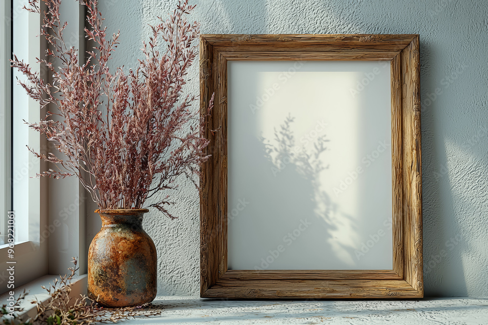 Poster an empty, clear picture frame on a plain surface, emphasizing the focus on simplicity and the potent