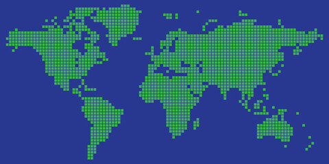 Green and blue colored square dotted world map vector © vectorus