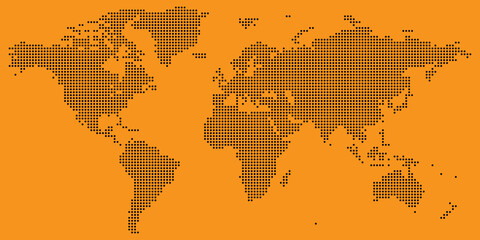 Black on orange dotted world map vector