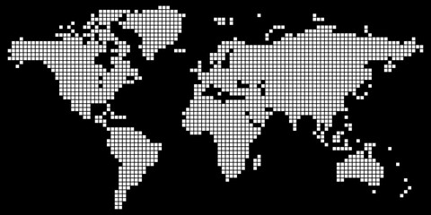 Black and white colored square dotted world map vector