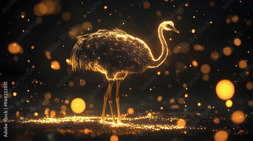 Poster glowing ostrich with dark background and light pattern image