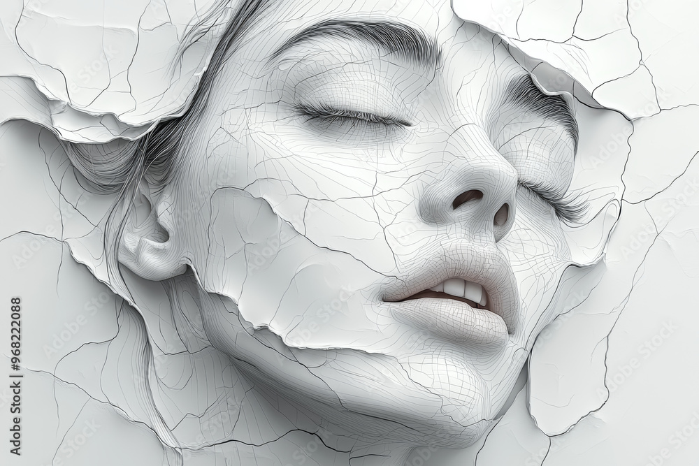 Poster a single line drawing of a face on a white canvas, showcasing the power of minimal artistic expressi