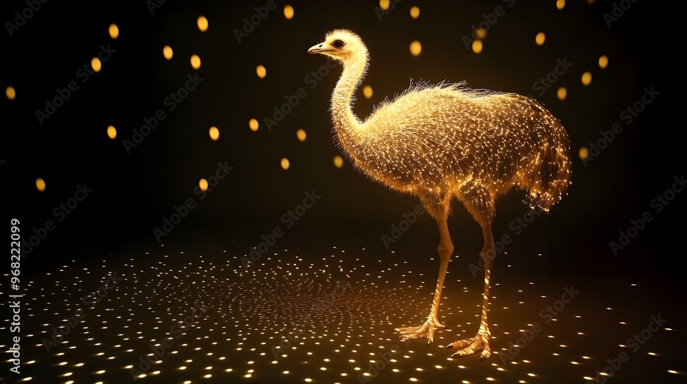 Poster illuminated ostrich bird with dark light pattern image