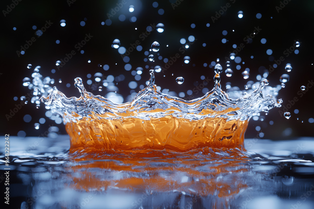 Aufkleber a series of droplets hitting a surface simultaneously, creating a synchronized splash effect. concep