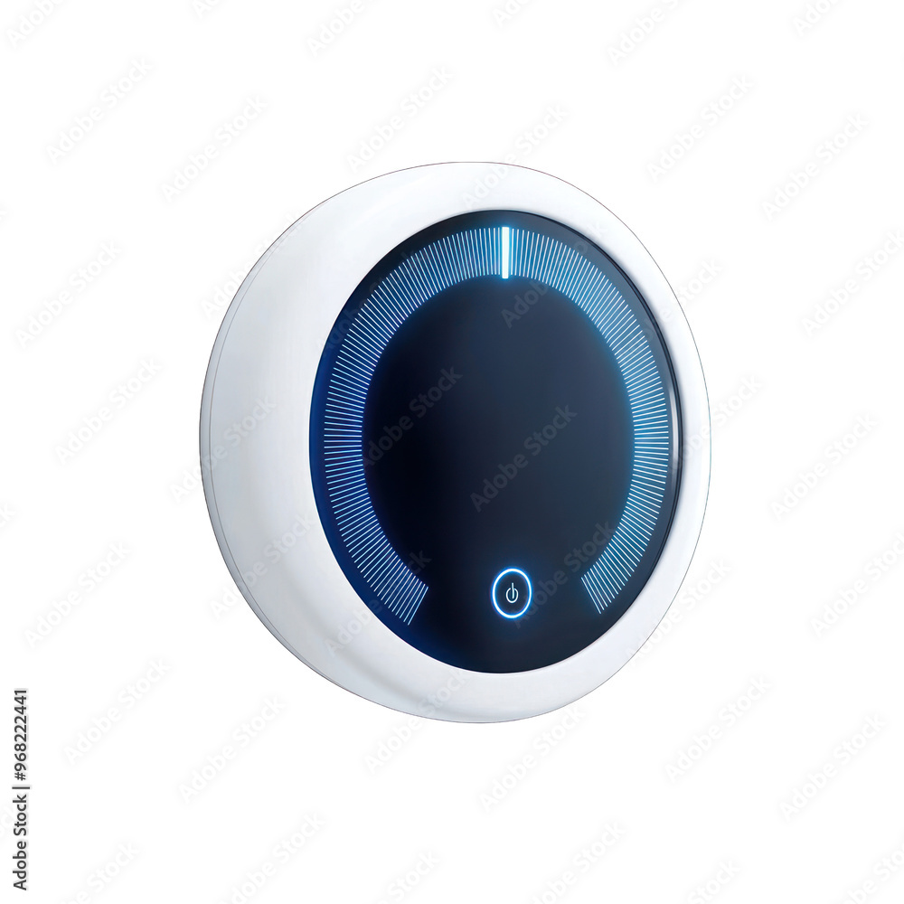 Poster a modern smart thermostat with a sleek design and intuitive interface, perfect for energy-efficient 