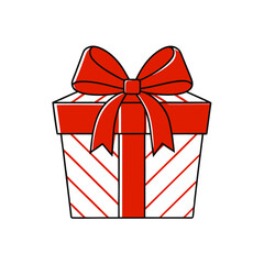 Festive gift box with red and white stripes and a large red bow on top
