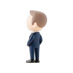 A professional character in a suit, viewed from behind, conveying a sense of contemplation and leadership in a corporate setting. transparent background