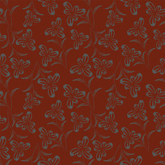 Small colorful flowers and brown flowers, hand drawn. Seamless on a light yellow background. Designed for fabric, fashion, textiles, wallpaper,