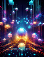 Abstract 3d illustration of quantum computing with qubits represented as glowing spheres interconnected by energy trails