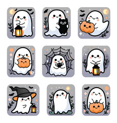 9 Halloween stickers with funny baby ghosts