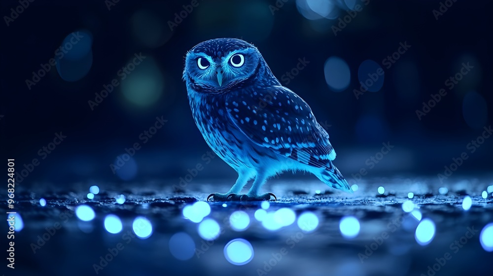 Poster glowing owl bird against dark with lighting pattern background image