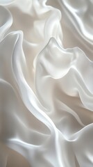 Fototapeta premium Close-up of flowing white silk fabric, abstract elegance. Luxury texture and fashion concept