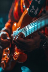 Fototapeta premium Close-up of a Musician's Hand Playing an Electric Guitar