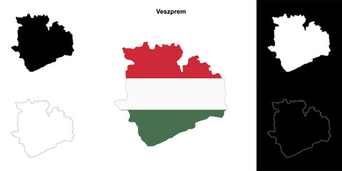 Veszprem county outline map set
