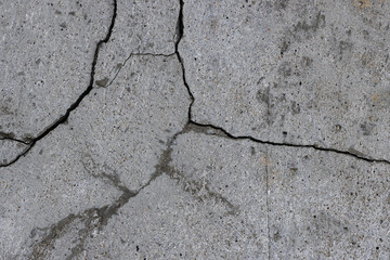Texture of old cracked concrete wall. Rough gray concrete surface. Great for background and design. Close-up. High resolution.
