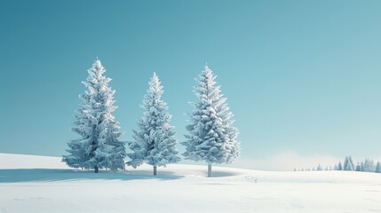 Obraz premium Fluffy spruce trees blanketed in snow stand tall in a white field under a clear blue sky winter snowdrifts banner