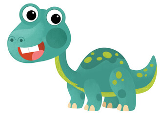 cartoon scene with happy prehistoric animal brontosaurus diplodocus dino dinosaur smiling and walking isolated on white background illustration for kids